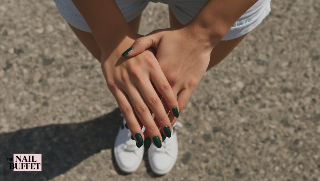 Dark Green Chrome Nails