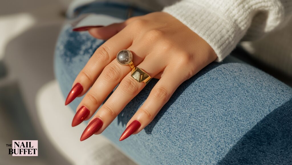 Dark Red Chrome Nails