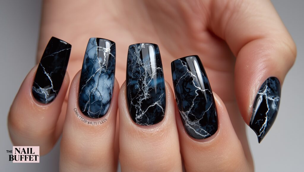 Dark Teal Lightning Nails