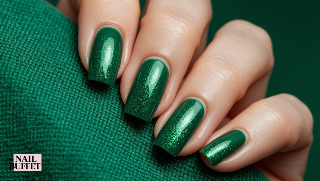 Emerald Green Chrome Nails