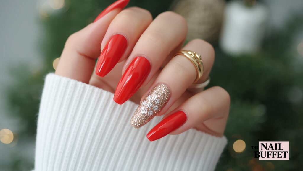 Festive Red and Gold Nails