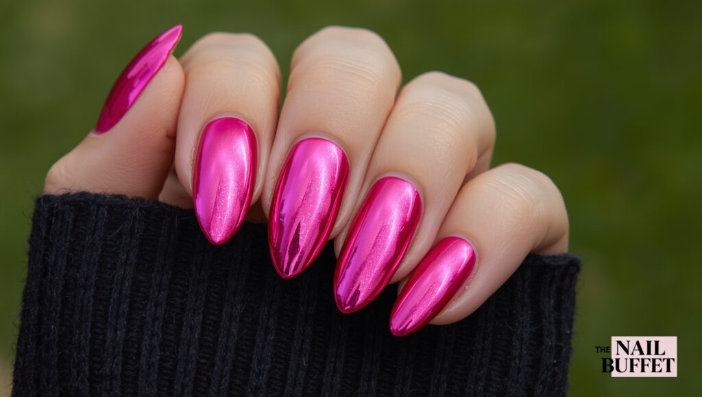 Glossy pink chrome Nails