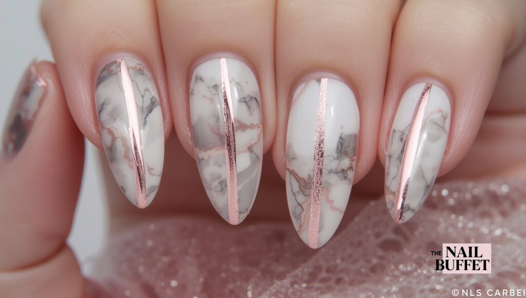 Marble nail art and gold line Nails