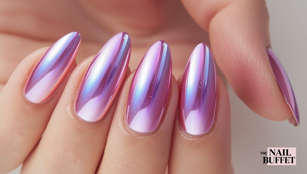 Pearly Pink Chrome Nails