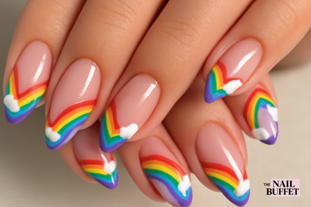 Rainbow tipped chrome nails