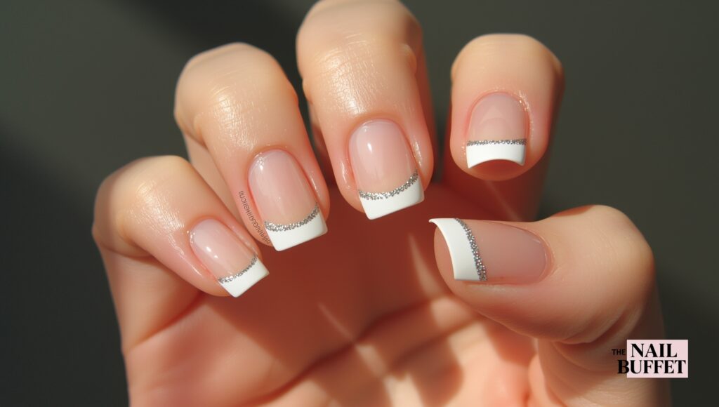 Silver Accents white tip French Manicure Nails
