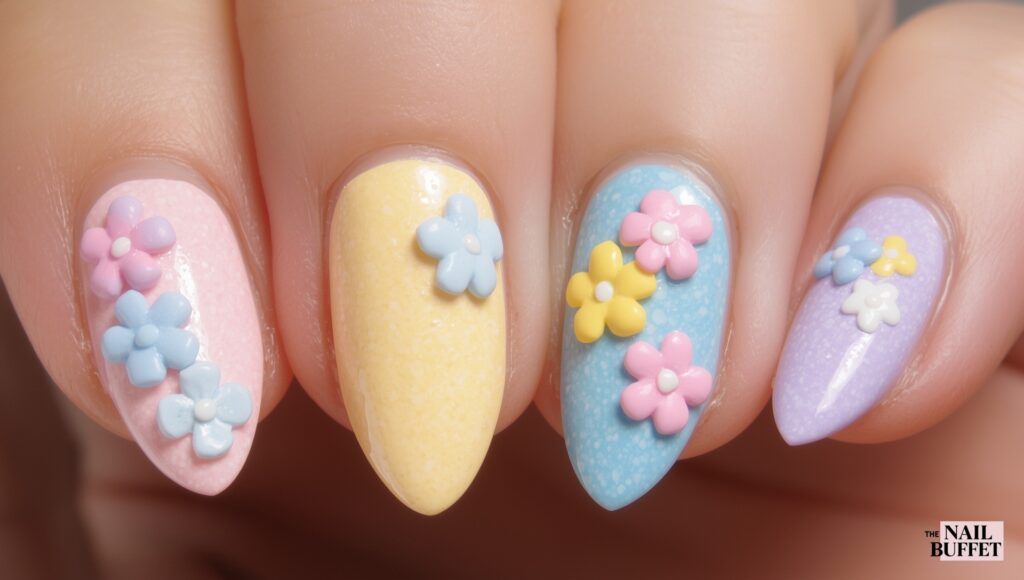 3D Floral Short Nail Design