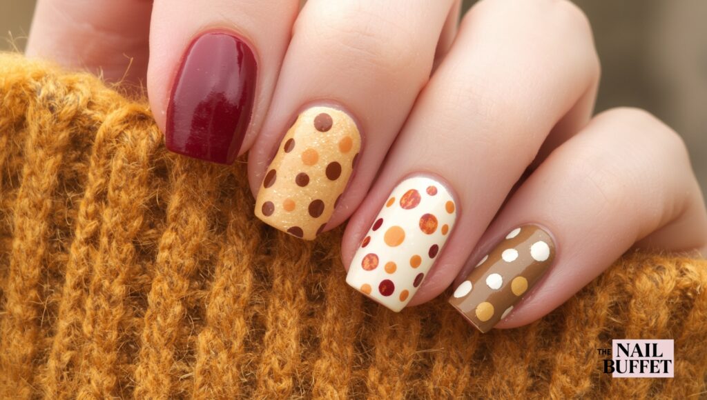 Autumn Polka Dot Short Nail Art Design