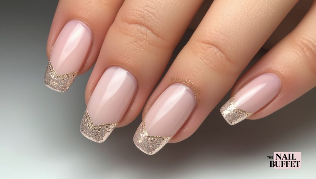 Champagne Shimmer French Tip Design