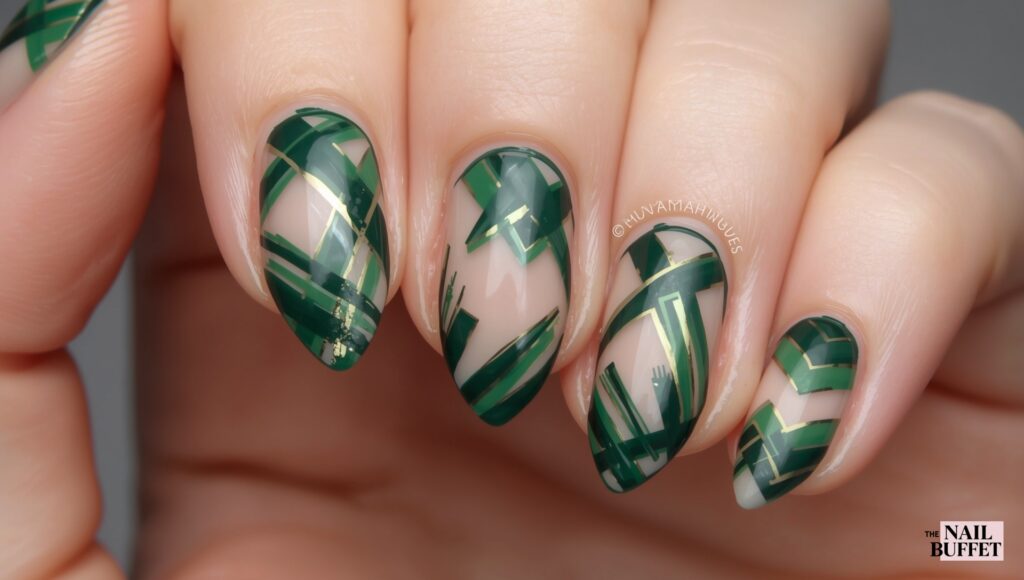 Checkered Olive Green Nail Pattern
