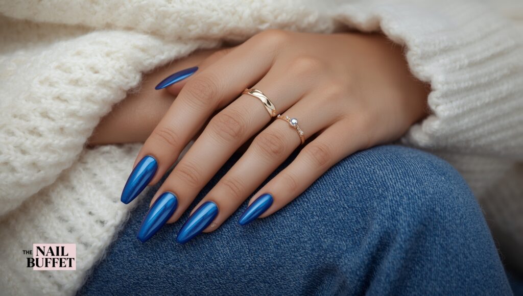 Dark Blue Chrome Nails