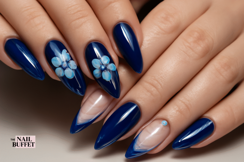 Dark Blue Floral Nails
