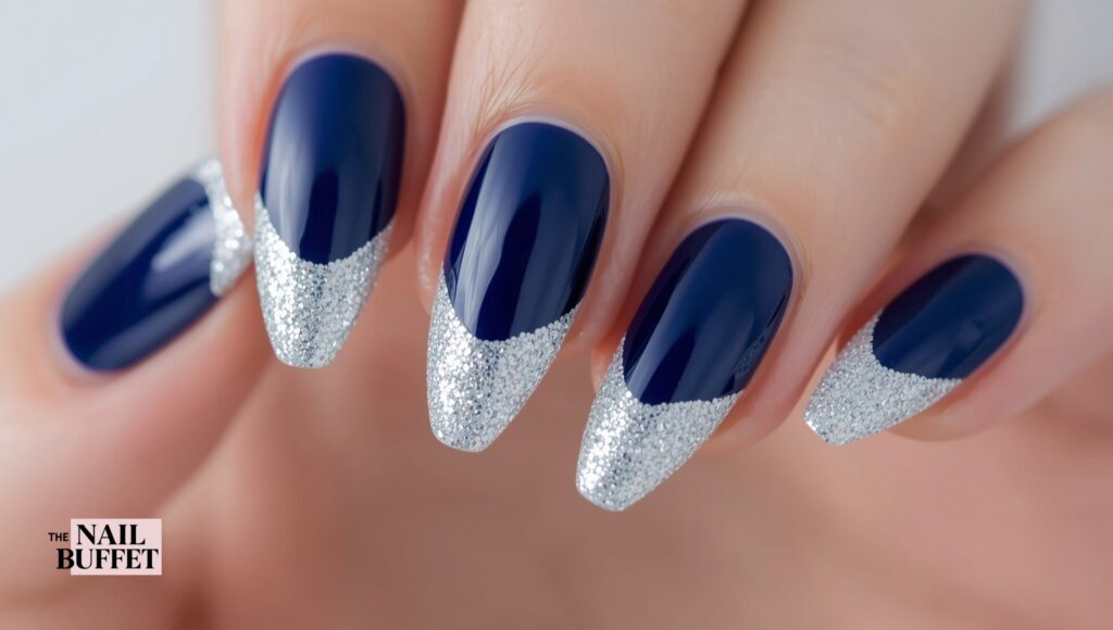 Dark Blue & Silver Nails