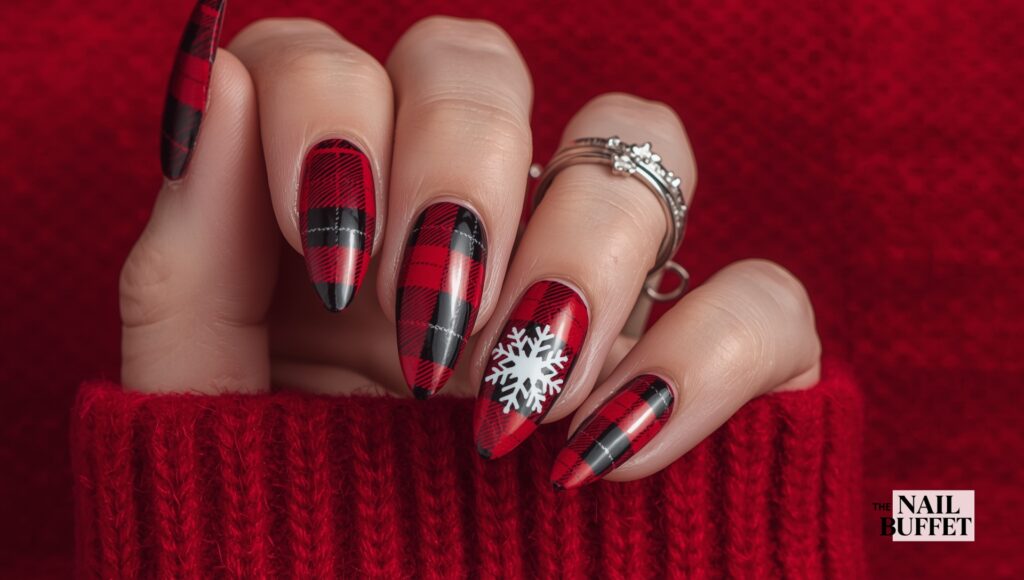 Festive Snowflakes & Plaid Nails