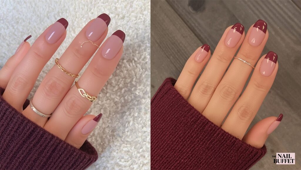 Glossy Wine Red Short Nail Look