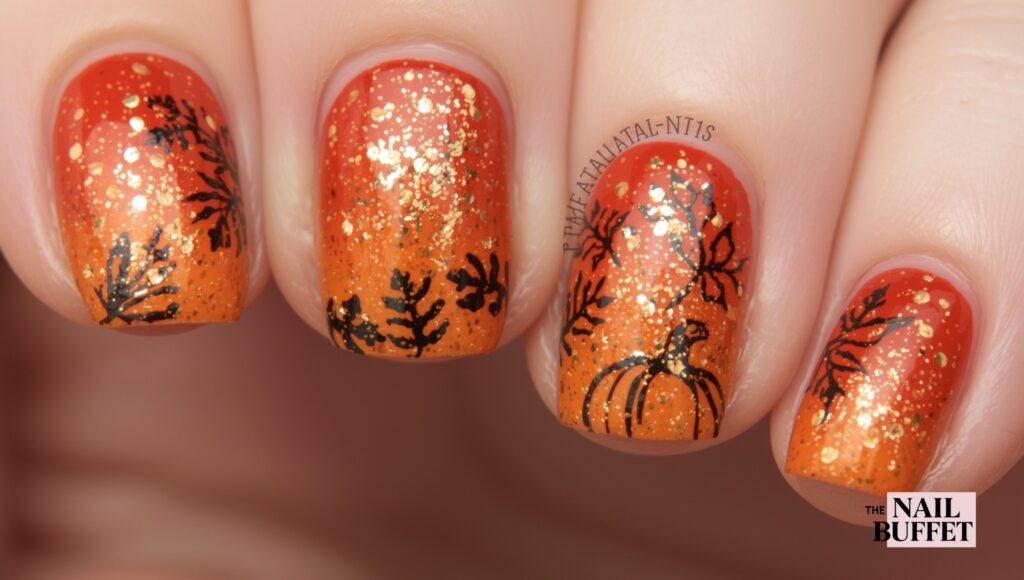 Hand Painted Fall Leaves Nail Art