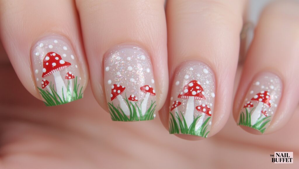 Mushroom Forest Short Nail Art