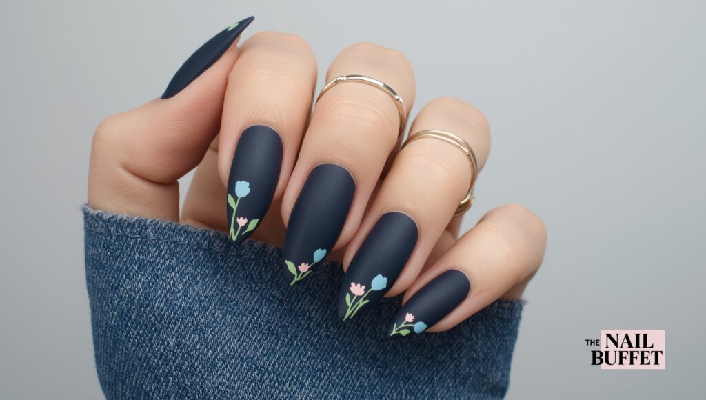 Navy Floral Nails