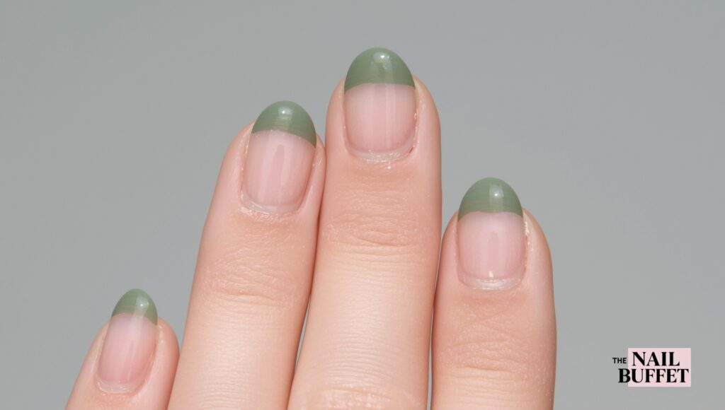 Olive Green Micro French Tip Design