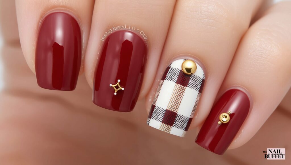 Plaid Pattern Short Autumn Nails