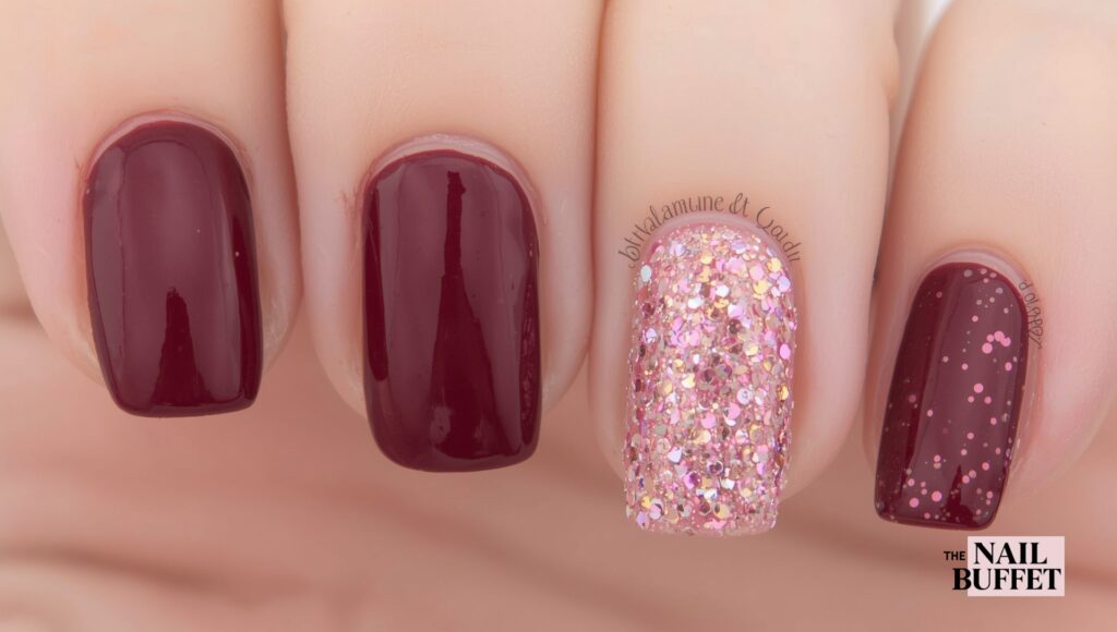 Rich Maroon Glitter Gradient Nails