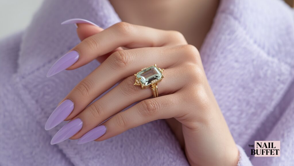 Smoky Lavender Chrome Short Nail Art