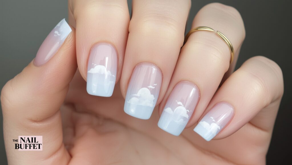 Whimsical Blue Fall Sky Nails