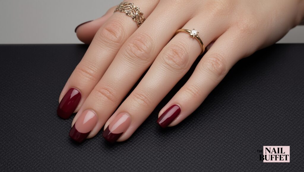 Wine Red Classic French Manicure
