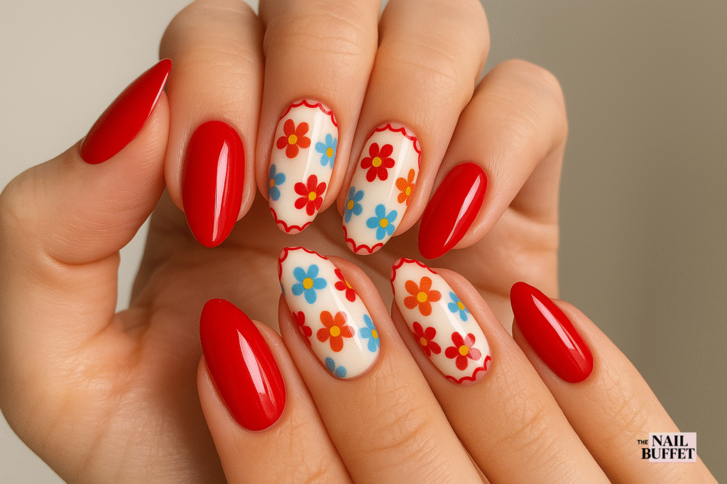 Red Floral Nails