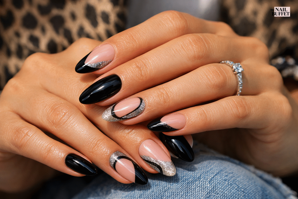 Glitter Drip Black Nails