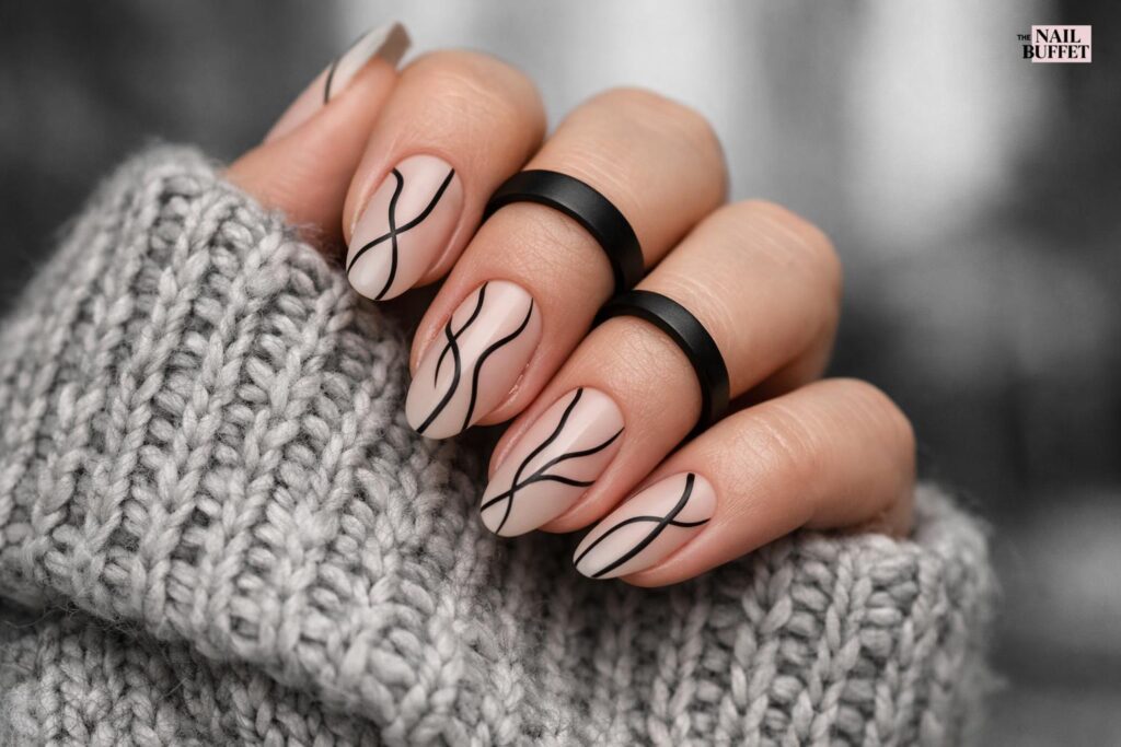 Line Art Black Nails
