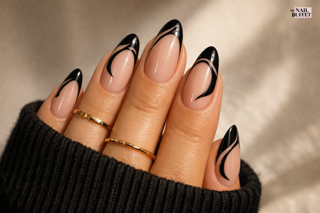 Swirly Black Nail Art