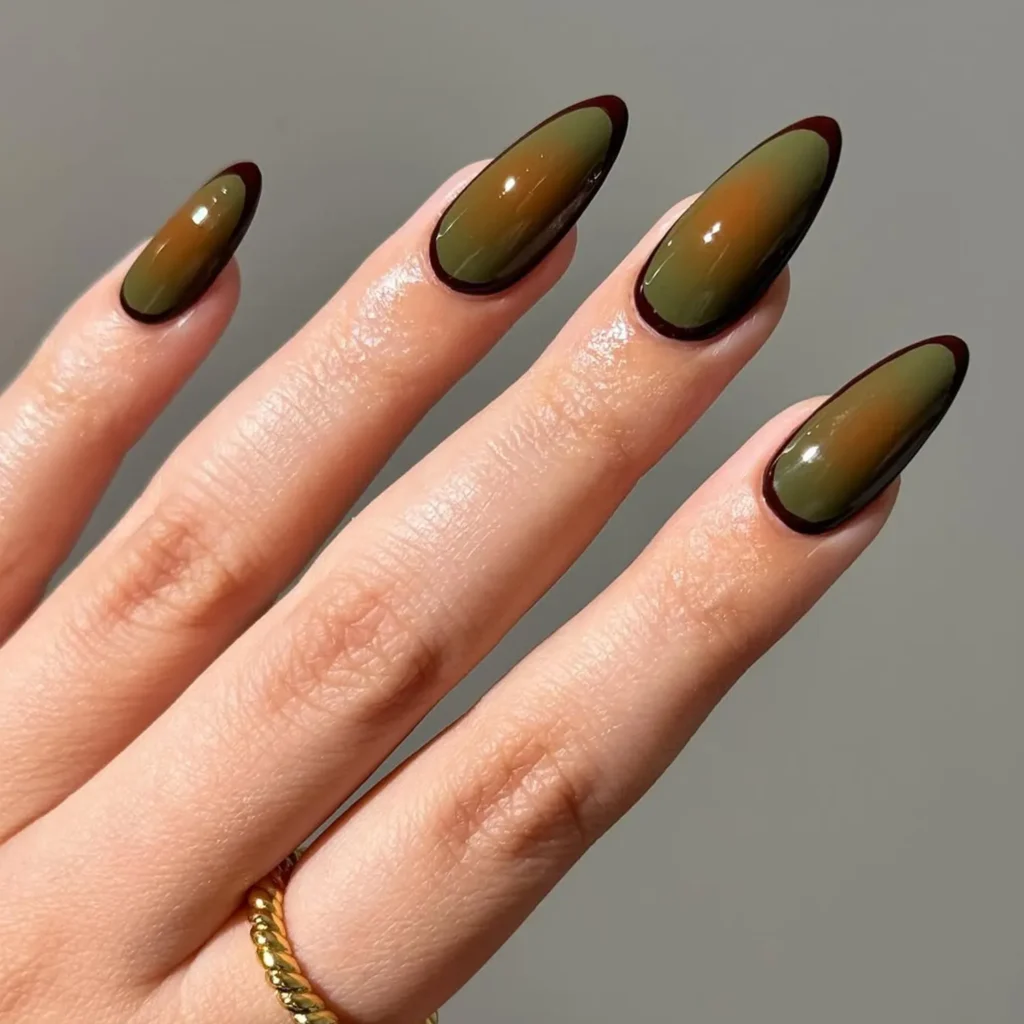 Autumnal Olive Aura Nails
