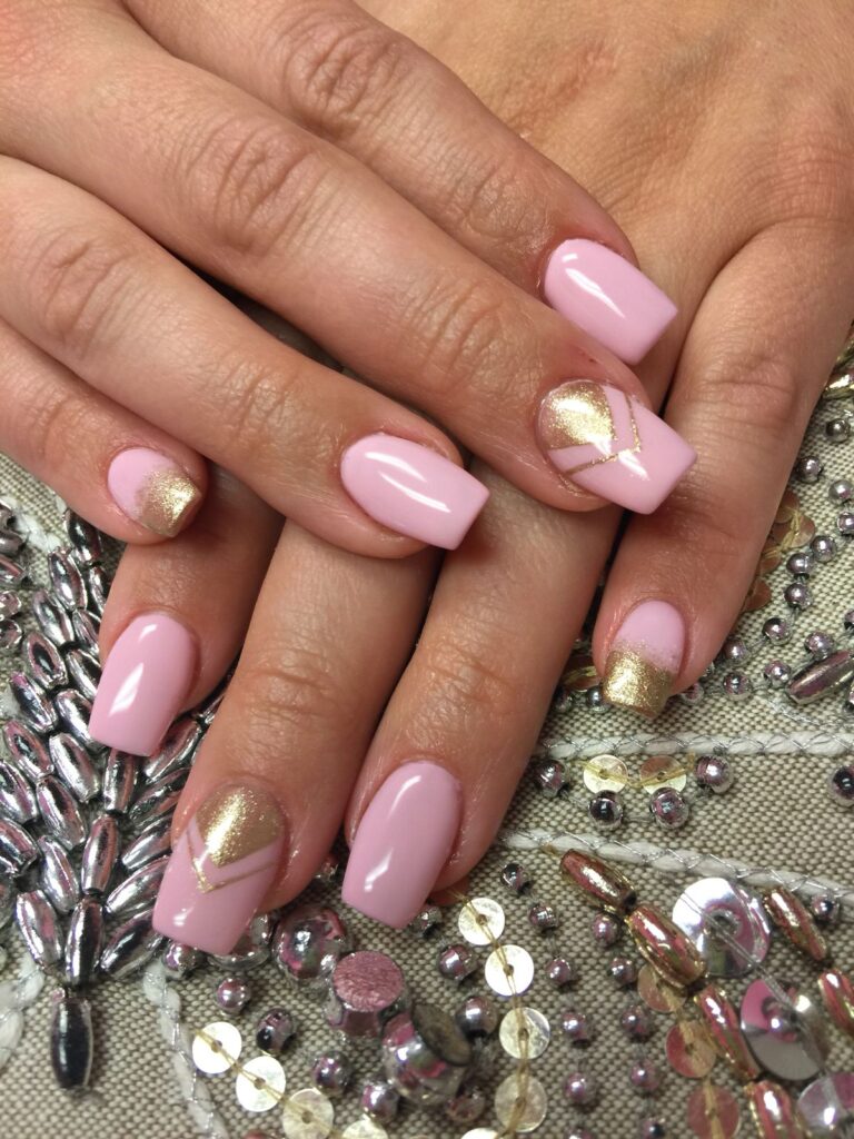 Baby Pink And Gold Nails