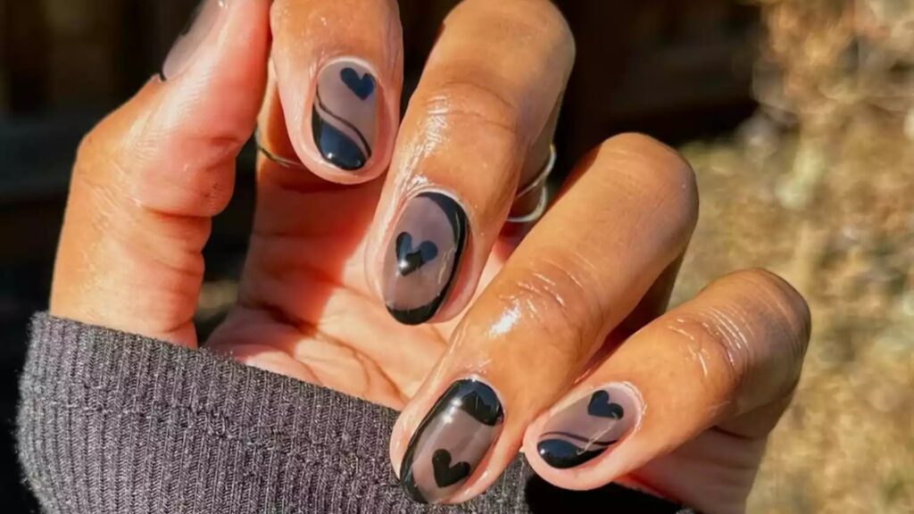 Black Jelly Heart Nails