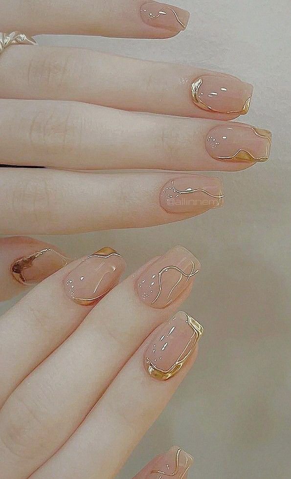Blush And Gold Nails