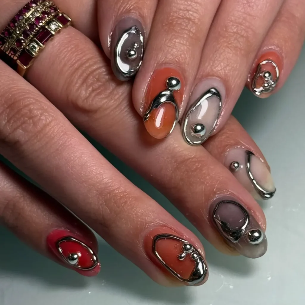 Chrome Fall Jelly Skittle Nails