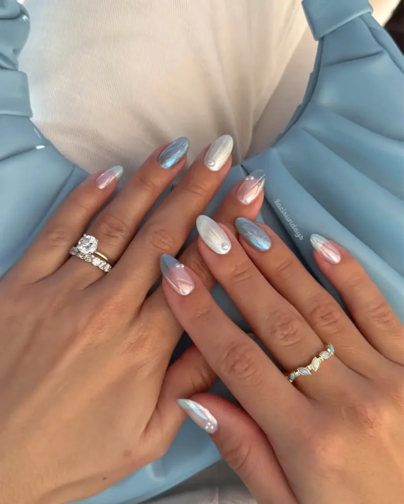 Classy Blue Chrome Mermaid Nails