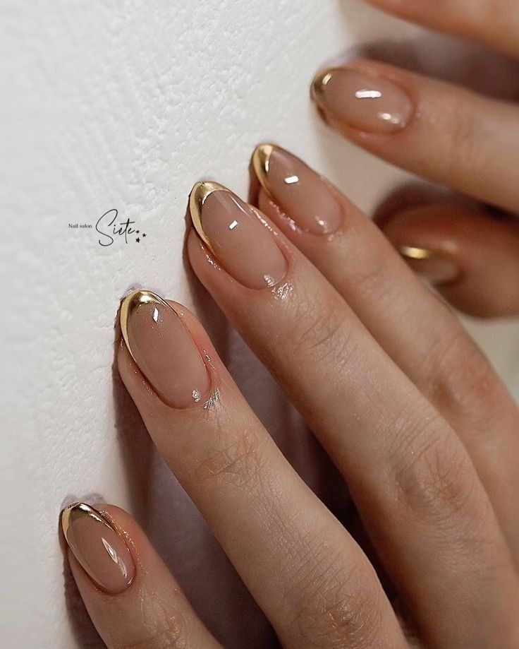 Nude With Gold Nails