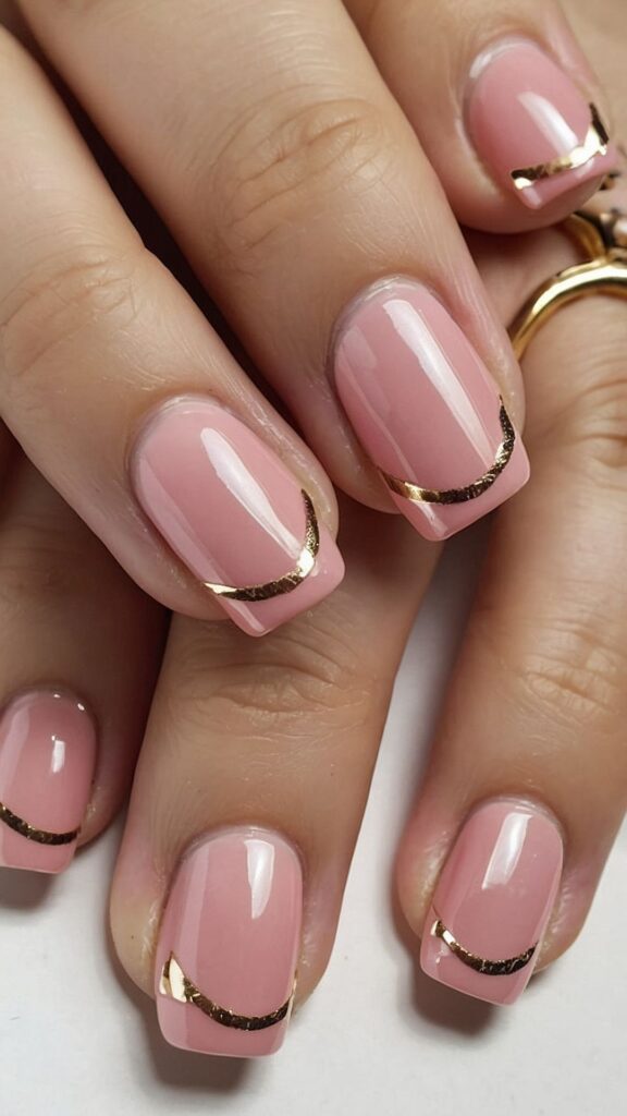 Pale Pink And Gold Nails