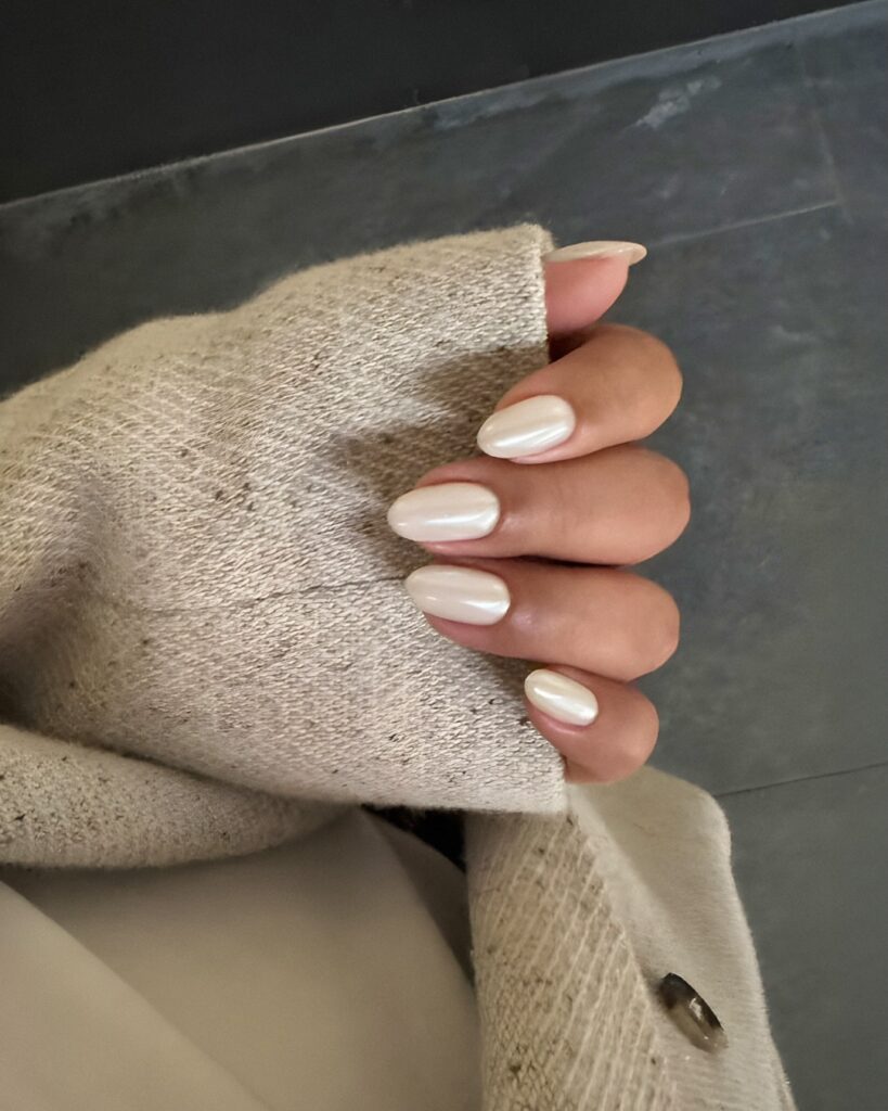 Pearlescent White Wedding Nails