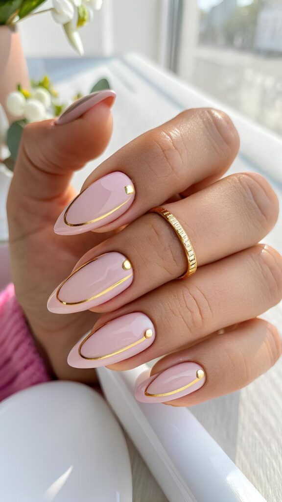 Pink Nails With Gold Accent