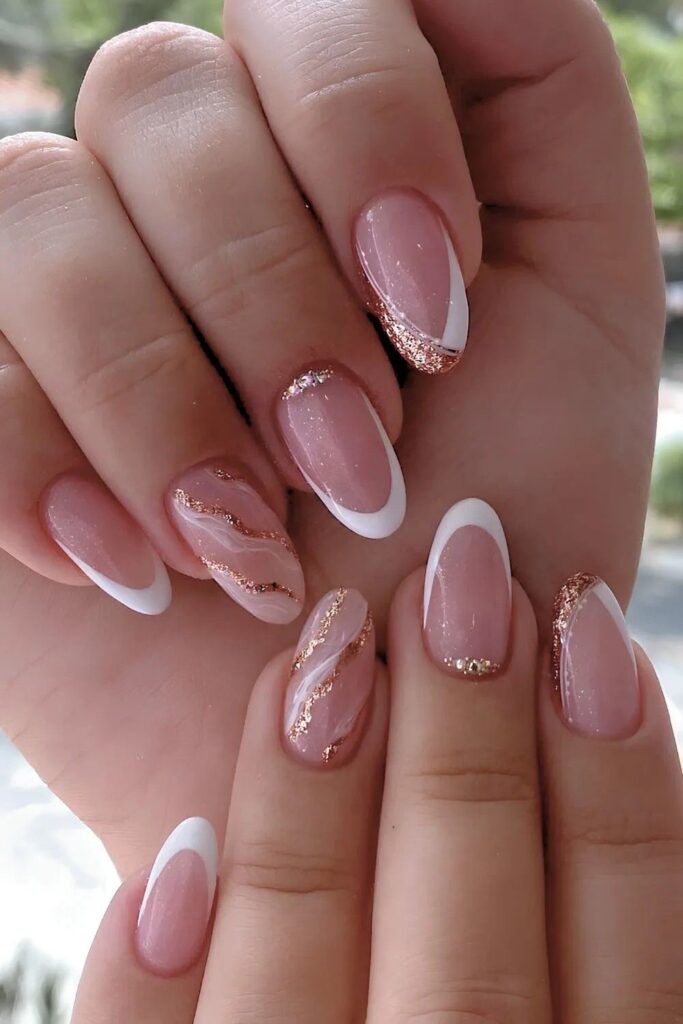 Rose Gold And White Nail Designs