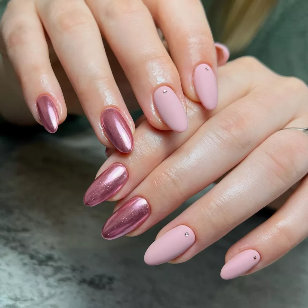 Rose Gold Chrome With Milky Matte Pink