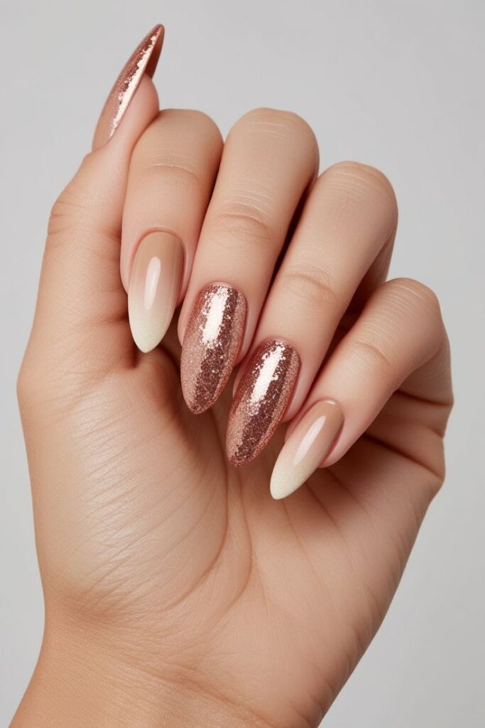 Rose Gold Ombre Stiletto Nails