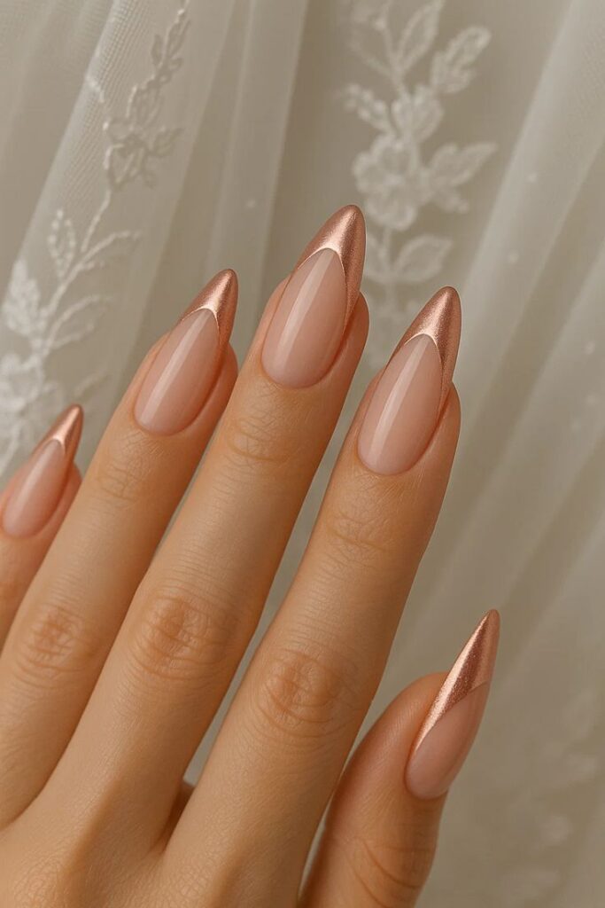 Wedding Rose Gold French Tip Nails