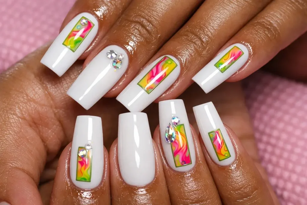 Abstract Art White Square Nails