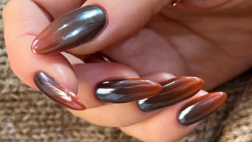 Chocolate Ombre Chrome Nails