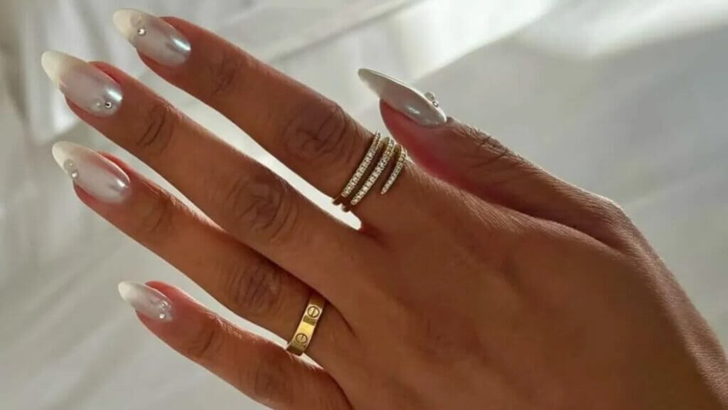 Chrome Nails with Gemstones