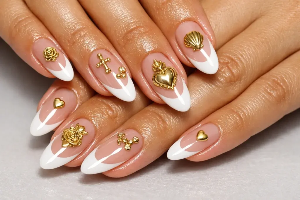 Gold Accented White French Tips